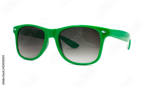 Green sunglasses on white background