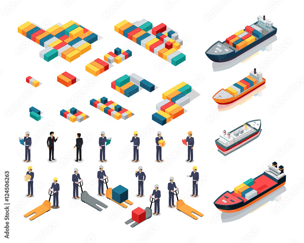 Obraz premium Collection of Port Warehouse Isometric Icons