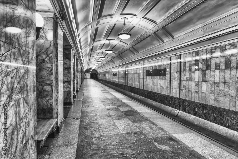 Interior of Belorusskaya subway station in Moscow, Russia
