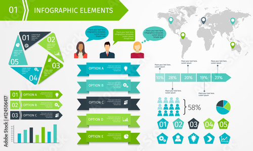 Set of business infographic elements. Template for presentation, chart, graph. Vector illustration.