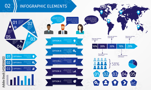Set of business infographic elements. Template for presentation, chart, graph. Vector illustration. Blue colors