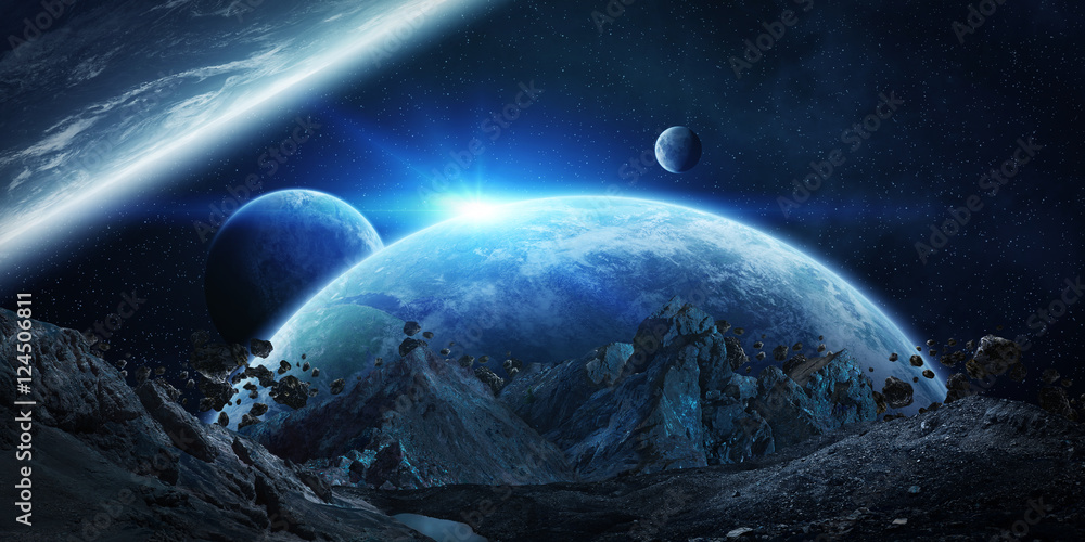 Fototapeta premium Gigantyczne asteroidy, które zaraz zniszczą elementy renderujące 3D