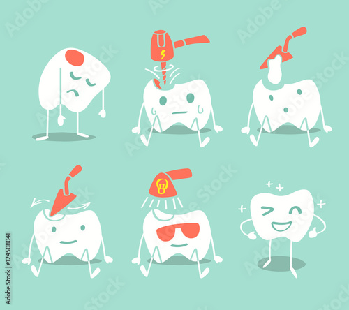 Cute tooth treatment. Vector illustration.
