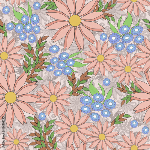 Seamless floral pattern background  flowers ornament wallpaper textile Illustration. red flowers on a beige background.