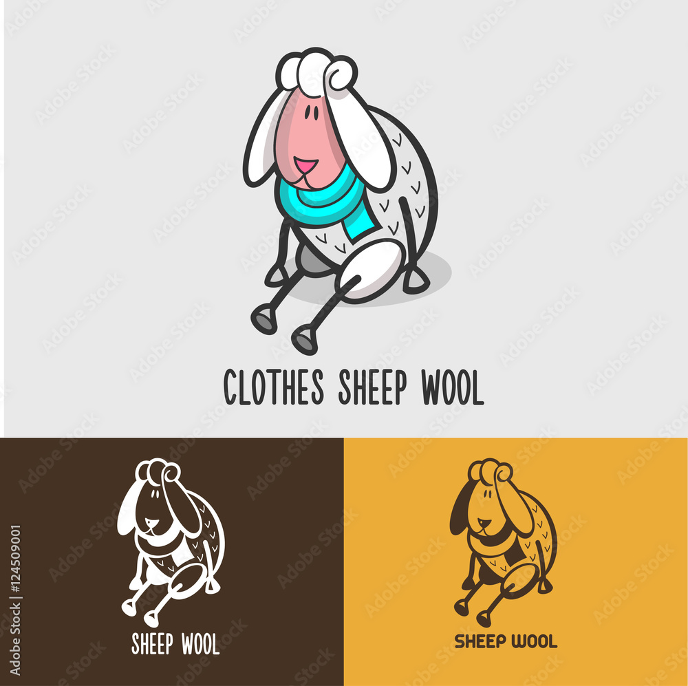 Sheep, wool.  Signs and emblems for 100% natural products.