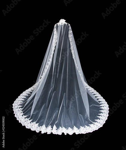 Canvas Print Isolated wedding white veil on a black background.