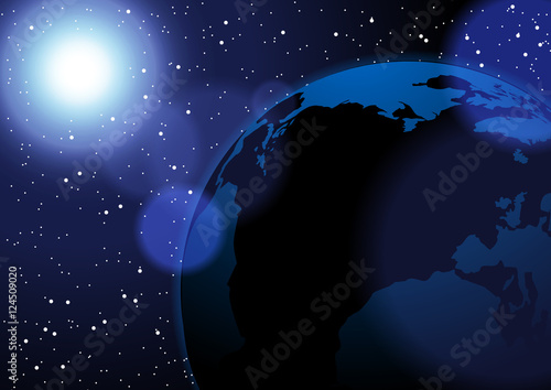 Fototapeta Naklejka Na Ścianę i Meble -  Sun and earth vector space background some Elements of this image furnished by NASA