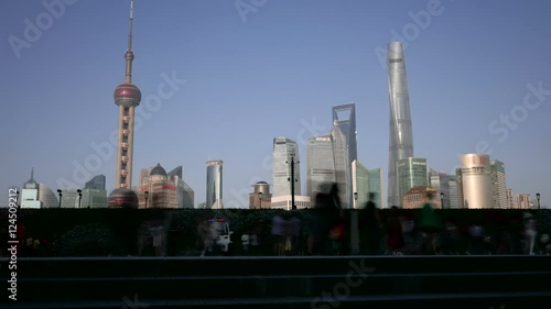 Wallpaper Mural Shanghai business district people skyline time lapse Torontodigital.ca
