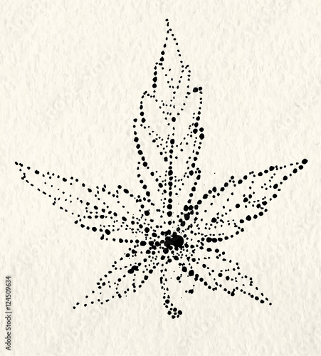 Marijuana leaf on the old watercolor paper background, vector image