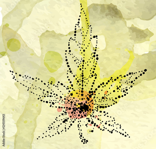 Marijuana leaf on the old watercolor paper background, vector image