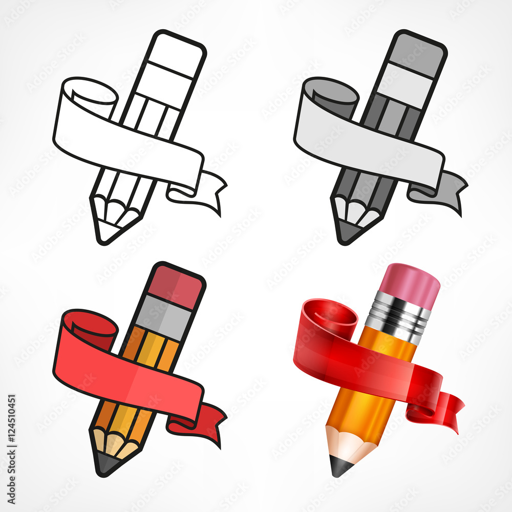 Obraz premium Different style pencils. Ribbon
