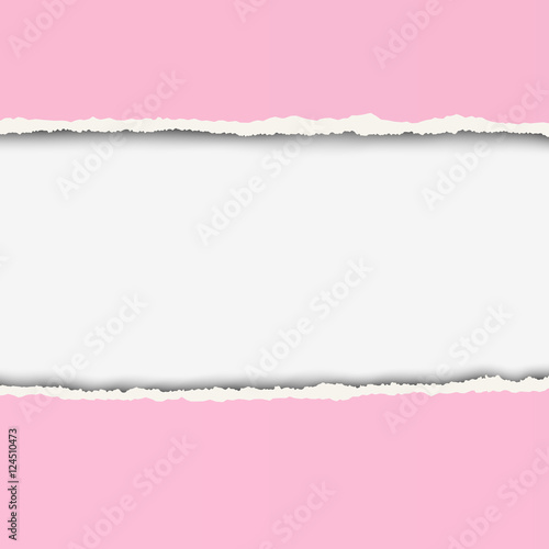 Two pieces of torn rosy color paper with ripped edges and white