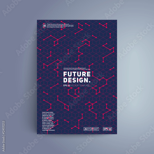Futuristic cover design. Colorful isometric shapes on dark background. Eps10 vector template for business card,poster,flyer etc.