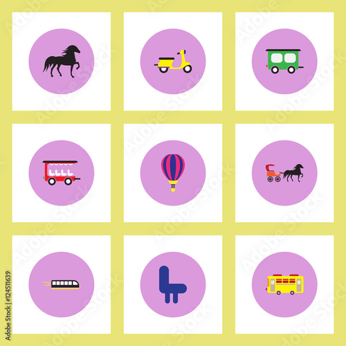 Collection of stylish vector icons in colorful circles Different kinds of transport