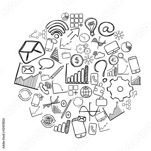 Circle of business hand drawn icons