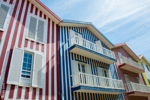 colorful houses in Costa Nova, Aveiro, Portugal