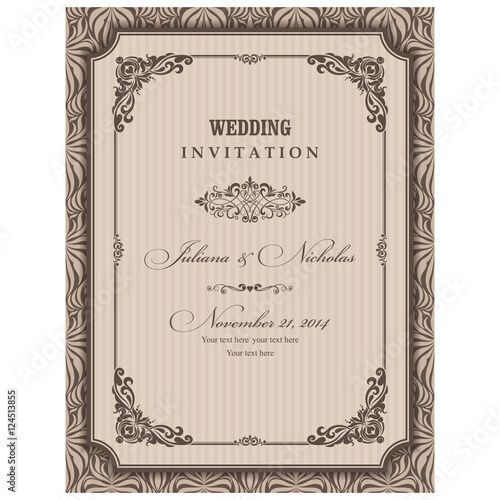 Invitation cards in an old-style beige and brown
