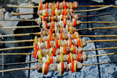kebabs on wooden skewers