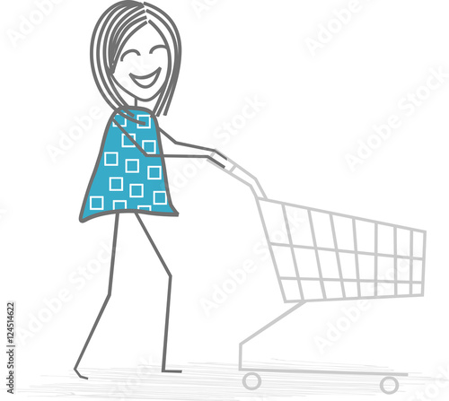 Une femme pousse son chariot pour faire les courses