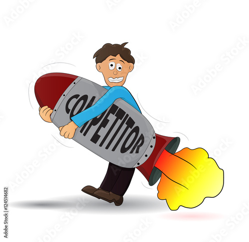 cartoon businessman try to hold of movement of missille competitor