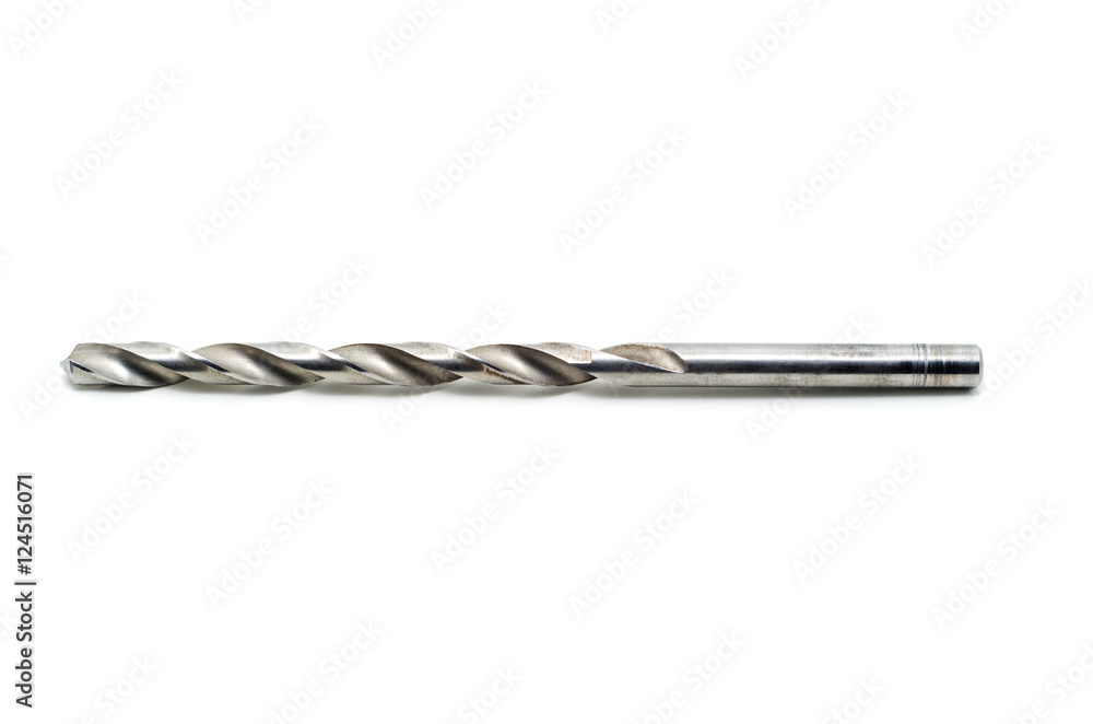 Old drill bit isolated on white background.