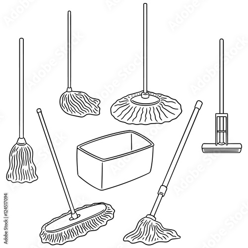 vector set of cleaning mop
