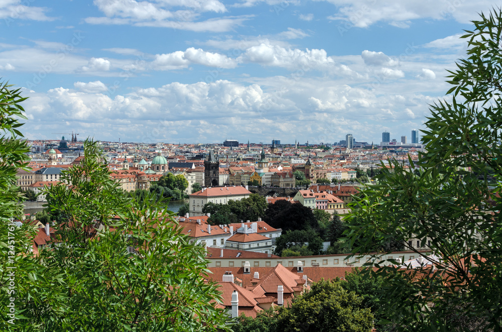 Red roofs in the city Prague. Panoramic view of Prague, Czech Re