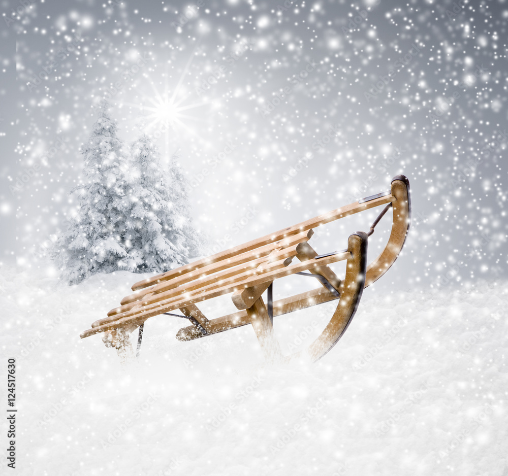 Schlitten im Schnee Stock-Foto | Adobe Stock