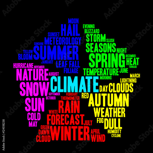 Climate word cloud in shape of pentagon. Weather concept. Vector.