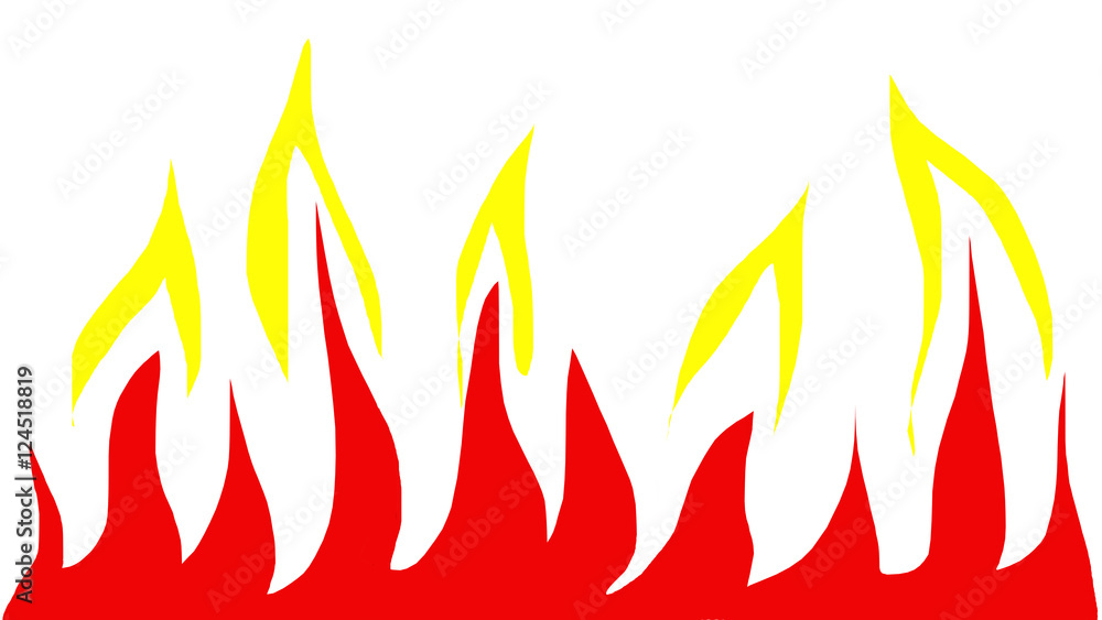 Fire naive on a white background. The flames of the fire horizontal. Fire naive on a white background. The flames of the fire horizontal.