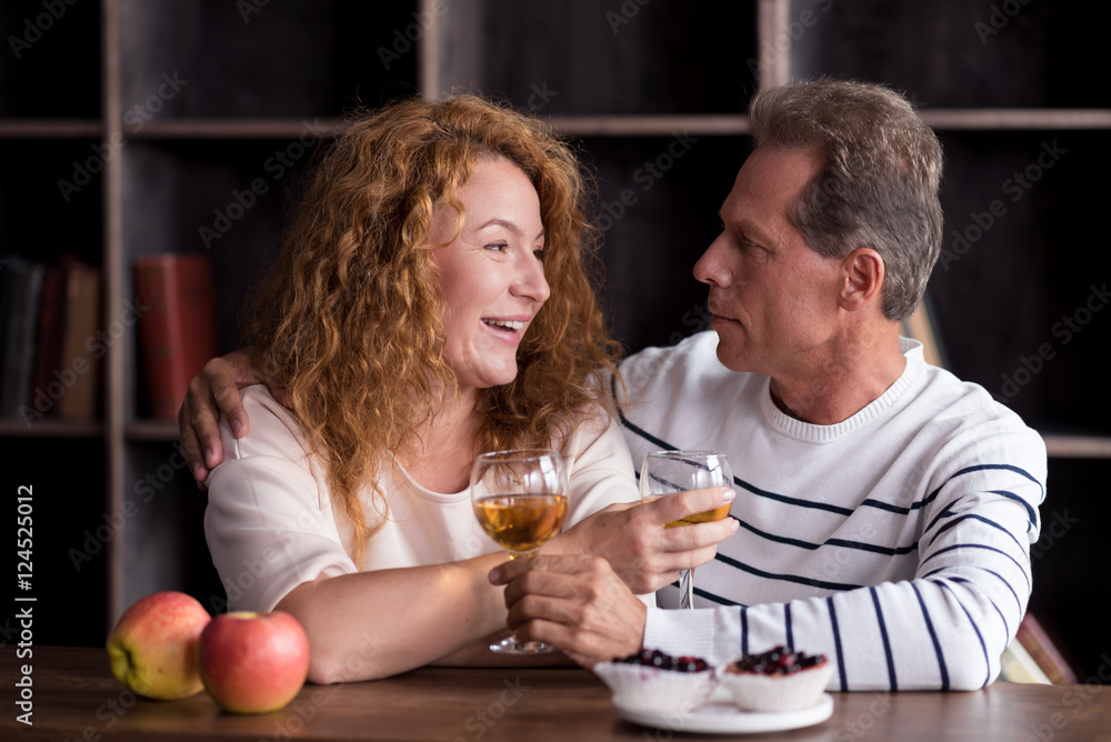 Happy grandparents drinking beverage Happy grandparents drinking beverage