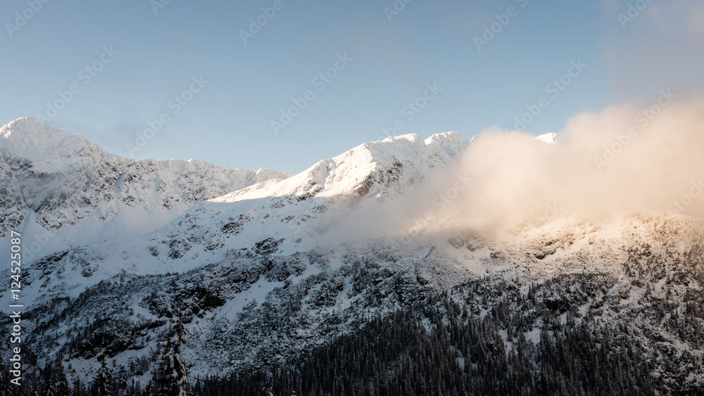 Obraz premium mountain tops in winter covered in snow