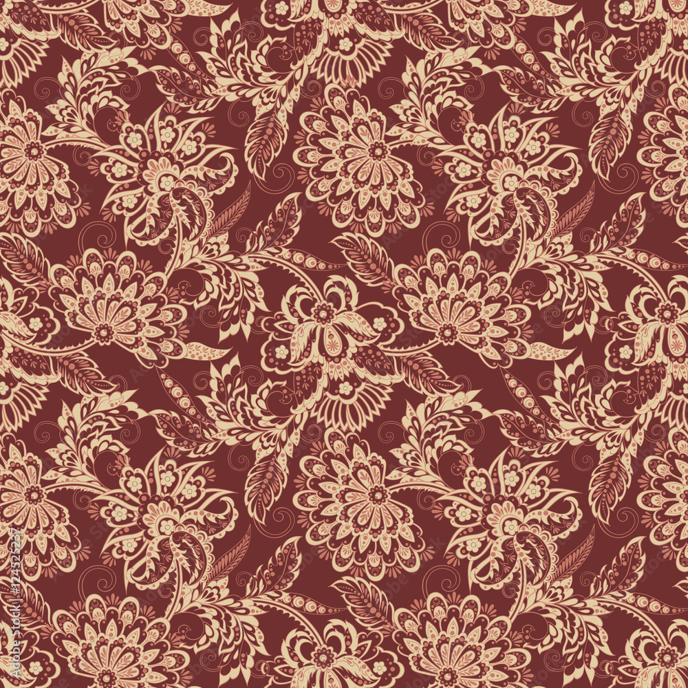 Vector Floral Illustration in asian textile style