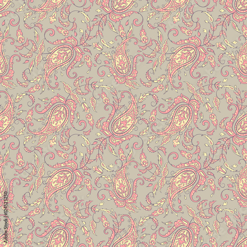Paisley Vector Floral Illustration in asian textile style