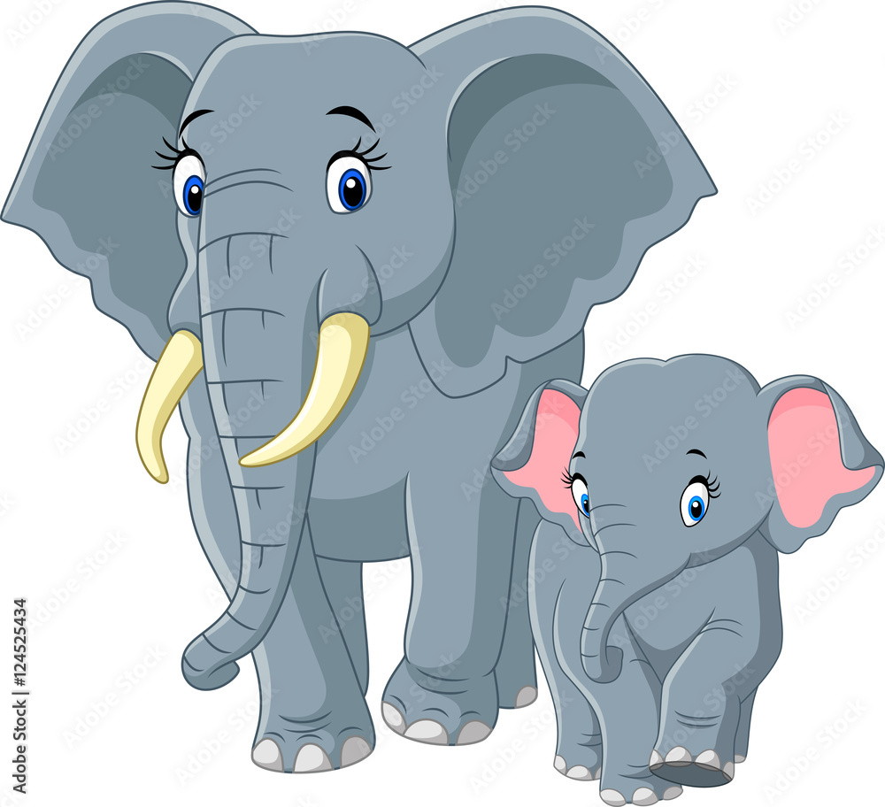 Naklejka premium Baby and Mother Elephant