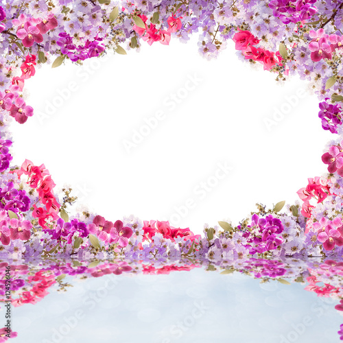 Beautiful leaves frame with flower on white background with ref