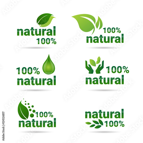 Eco Friendly Organic Natural Product Web Icon Set Green Logo Collection Flat Vector Illustration