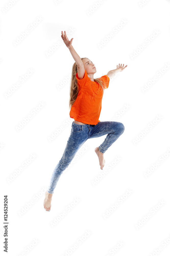 Young Girl with Blond Hair Jumping in the Air Young Girl with Blond Hair Jumping in the Air