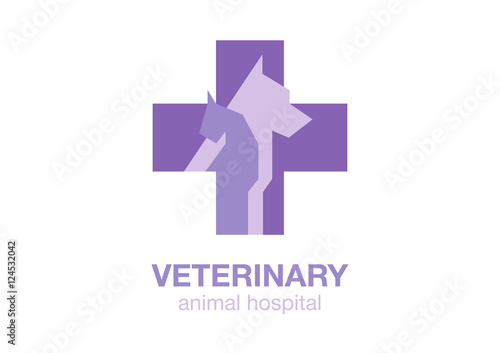 veterinary cross and pets on white background