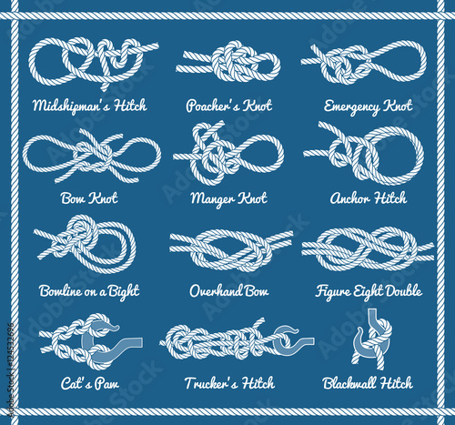 Εκτύπωση καμβά Set of rope knots, hitches, bows, bends