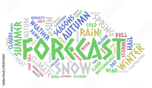 Forecast word cloud. Weather concept. White background.