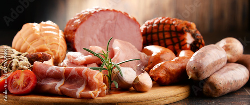 Canvas Print Meat products including ham and sausages