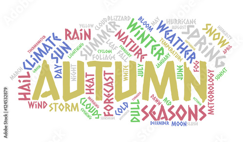 Autumn word cloud. Weather concept. White background.