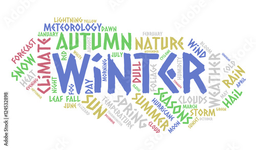 Winter word cloud. Weather concept. White background.