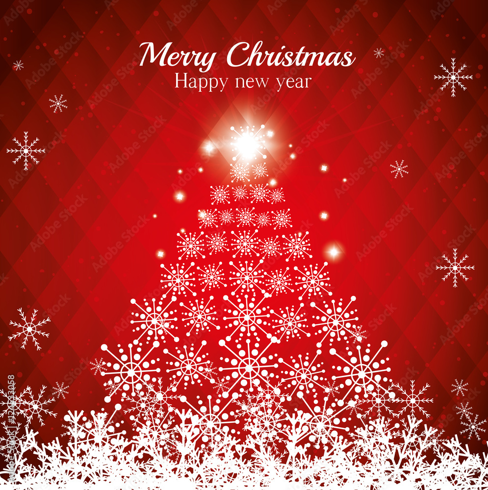 postcard merry chrsitmas happy new year pine snowflake light star red background vector illustration eps 10 postcard merry chrsitmas happy new year pine snowflake light star red background vector illustration eps 10