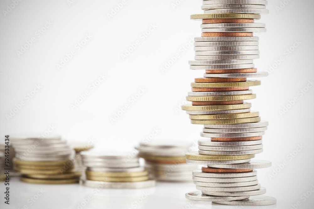 Stack of coins isolated on white background,concept of business Stack of coins isolated on white background,concept of business