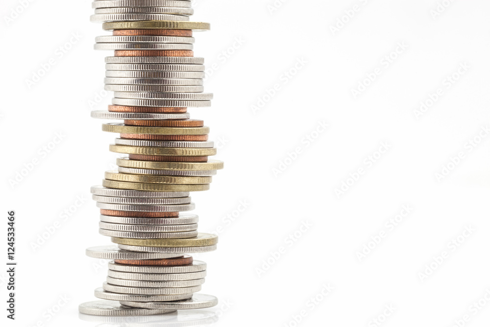 Stack of coins isolated on white background,concept of business Stack of coins isolated on white background,concept of business