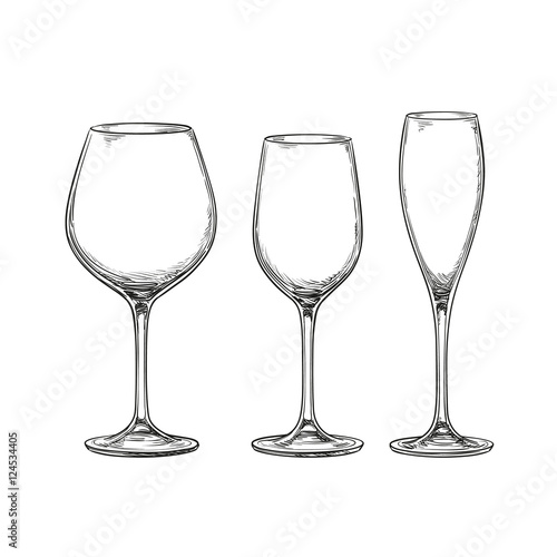 Set of empty wine glasses.
