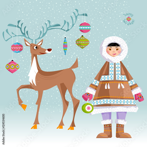 Eskimo Child and a Christmas deer.