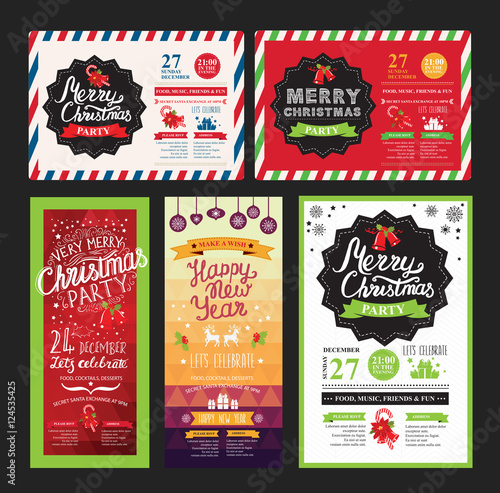 Christmas party invitation, food menu restaurant.